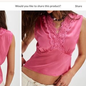 Free People Marbella Tank Hot Pink Lace Trim
